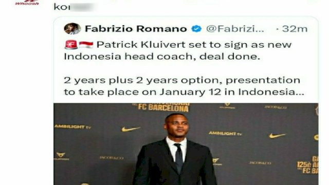 Akun resmi X Whoosh mengomentari unggahan pakar transfer sepak bola Eropa, Fabrizio Romano. (Foto: X @Memoria_Bola)