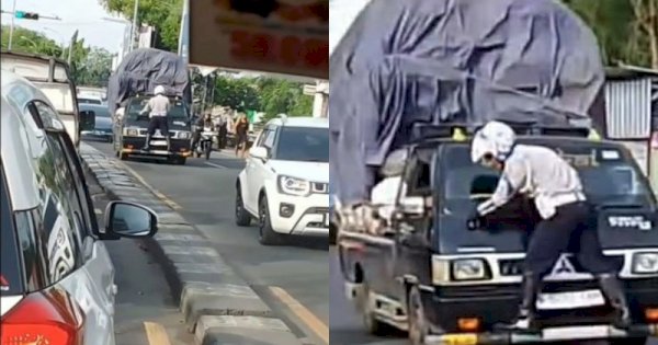 Viral Petugas Dishub Nyangkut di Kaca Depan Mobil Pick Up Bak Spiderman