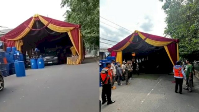 Tenda hajatan menutup jalan umum. (Foto: Instagram @mood.jakarta)