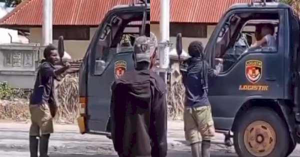 Viral Pria Nekat Hadang Truk Logistik Diduga Hendak Memalak, Ternyata Milik Polisi