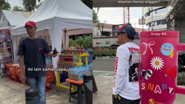 Seorang pengunjung Taman Literasi dilarang membuat konten oleh oknum anggota pemuda pancasila. (Foto: Instagram @lambe_turah)