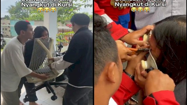 Seorang wanita terpaksa dievakuasi ke kantor Damkar gegara piercing nyangkut di kursi. (Foto: X @Pai_C1)