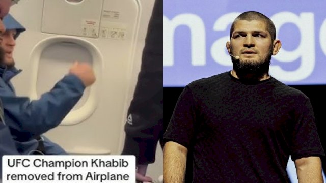 Khabib Nurmagomedov diusir dari pesawat. (Foto: Kolase X @GozukaraFurkan dan Instagram @khabib_nurmagomedov)