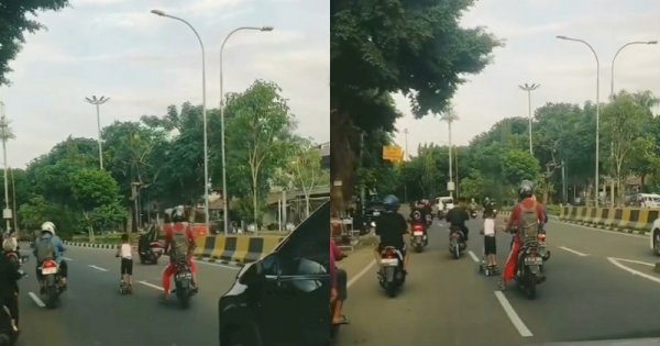 Viral Bocah Main Skuter di Jalan Raya Tanpa Pengawasan Hingga Nyaris Tertabrak