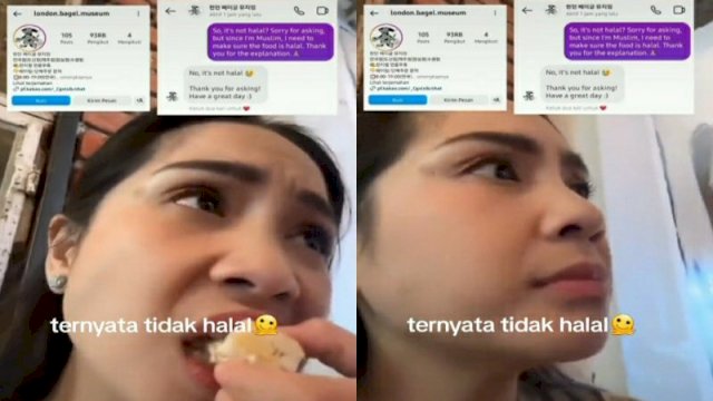 Nagita Slavina disorot netizen usai kedapatan makan Bagel tidak halal. (Foto: TikTok @polala)