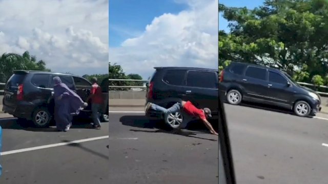 Sebuah mobil Avanza melaju sendiri tanpa pengemudi di Jalan Tol Wiyoto Wiyono. (Foto: Instagram @net2netnews.reborn)