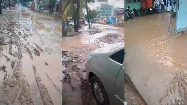 Kondisi jalan rusak dan berlumpur menuju SMK Cengkareng 2, Jakarta Barat. (Foto: Instagram @folkshitt)