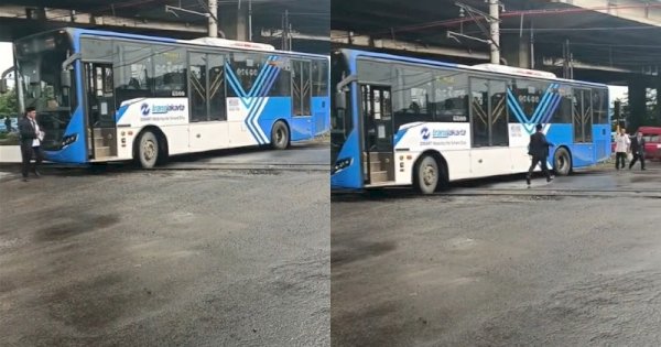 Viral Bus Transjakarta Tersangkut di Rel Kereta, Aksi Sigap Sopir Tuai Sorotan