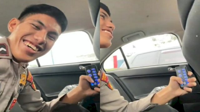 Aksi oknum polisi asyik mainkan sirine mobil patroli di jalan saat macet. (Foto: Instagram @medsos_rame)