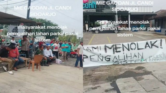 Kepala desa dan warga desa di Sidoarjo tolak sistem parkir otomatis Mie Gacoan. (Foto: Instagram @mood.jakarta)