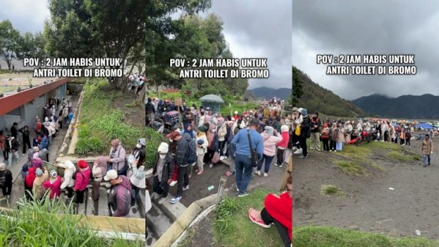 Penampakan antrean mengular di toilet Gunung Bromo. (Foto: Instagram @bromoproject.id)