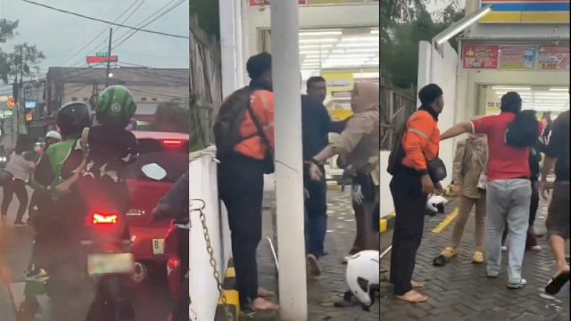 Kurir ekspedisi online hadang mobil ayla lawan arah hingga berujung ribut. (Foto: Instagram @infobekasiup)