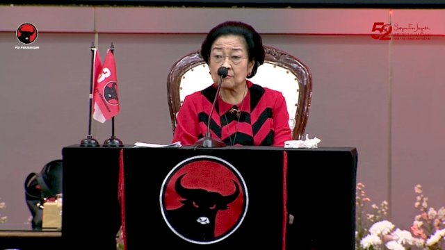 Ketua Umum PDI Perjuangan, Megawati Soekarnoputri, menyoroti sejumlah persoalan terkait penegakan hukum di Indonesia dalam pidatonya pada HUT ke-52 PDIP di Sekolah Partai, Jakarta, Jumat (10/1/2025).