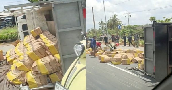 Truk Muatan Minyak Goreng Terguling, Aksi Warga Bali Tuai Sorotan