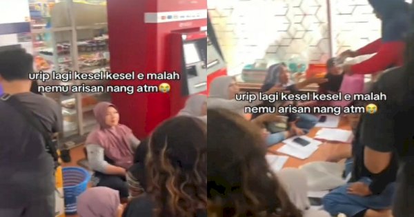 Viral Emak-emak Duduk Lesehan Gelar Arisan di Dalam Gerai ATM