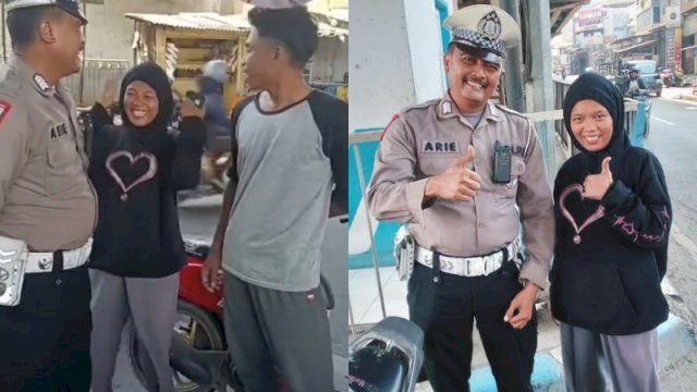 Seorang ibu hamil ngidam ingin ditilang polisi lalu lintas di jalan raya. (Foto: TikTok @mood.jakarta)