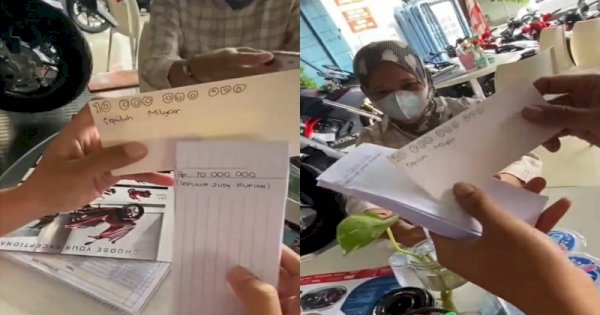 Viral Emak-emak di Kediri Beli Motor Pakai Uang Kertas Tulisan Tangan Sendiri 