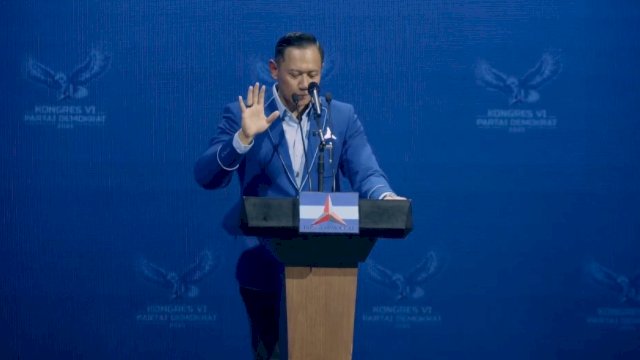 Ketua Umum Partai Demokrat, Agus Harimurti Yudhoyono dalam pidato penutupan Kongres VI Demokrat, Selasa (25/2/2025).