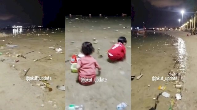 Pantai Ancol dipenuhi limbah sampah. (Foto: Instagram @jakut_update)