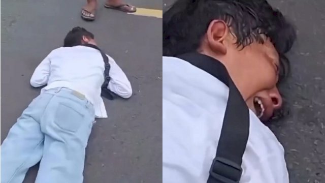 Seorang pria di Blitar nekat tidur di tengah jalan diduga akibat putus cinta. (Foto: Instagram @fakta.indo)