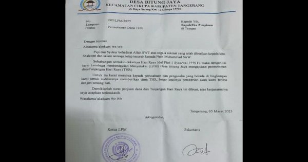 Ormas di Tangerang Kirim Surat ke Pengusaha dan Perusahaan Minta Dana THR