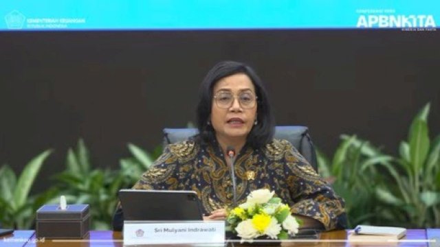 Menteri Keuangan Sri Mulyani dalam Konferensi Pers APBN KiTA di Kementerian Keuangan, Jakarta Pusat, Kamis (13/2025).