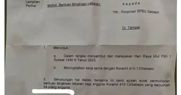 Viral Surat Permintaan Bingkisan Lebaran dari Koramil ke SPBU di Muaro Jambi