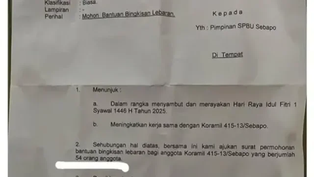 Viral Surat Permintaan Bingkisan Lebaran dari Koramil ke SPBU di Muaro Jambi