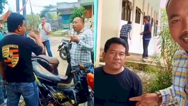 Sekelompok pria hentikan proyek pembangunan pagar di SDN 01 Setialaksana, Kecamatan Cabangbungin, Kabupaten Bekasi. (Foto: Instagram @fakta.indo)