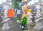 Viral Aksi Pria Berlari Mengejar Toren Air yang Hanyut Terbawa Arus Banjir