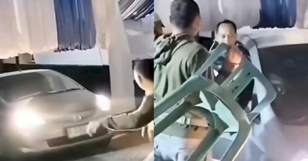 Diduga Tutup Jalan Umum, Pengendara Mobil Nekat Terobos Tenda Hajatan