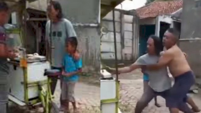 Seorang ayah emosi ke pedagang kue pancong keliling karena anaknya lama dilayani. (Foto: Instagram @medsoszone)