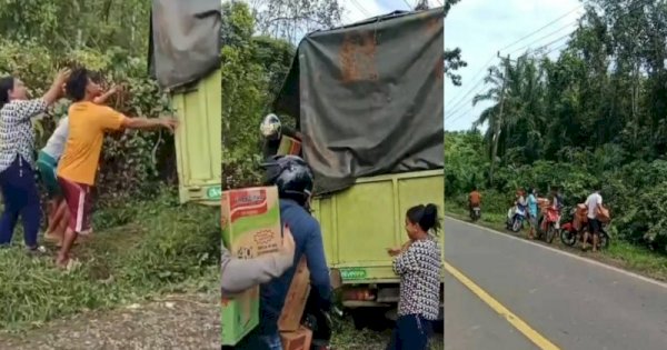 Viral Truk di Banyuasin Alami Kecelakaan, Muatan Mie Instan Malah Dijarah Warga