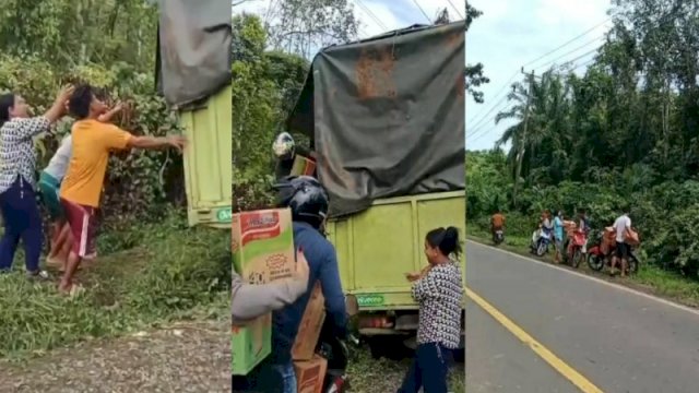 Viral Truk di Banyuasin Alami Kecelakaan, Muatan Mie Instan Malah Dijarah Warga