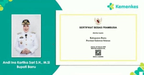 Kemenkes Akui Barru Bebas Frambusia, Pemkab Barru Diganjar Serifikat Penghargaan