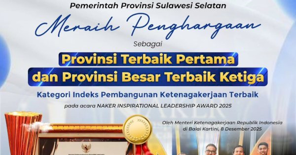 Pemprov Sulsel Sabet Dua Penghargaan di Naker Inspirational Leadership Award 2025