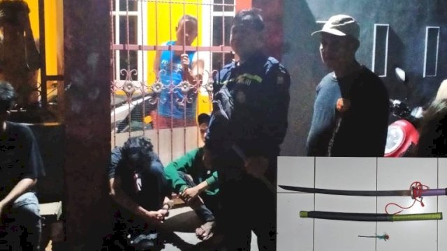 Polisi dari Polsek Rappocini amankan tiga pemuda setelah serang warga gunakan Samurai dan anak panah busur. (foto: Polsek Rappocini) 