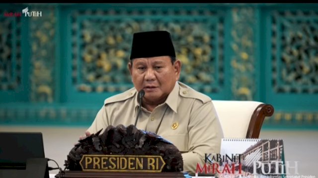 Presiden Prabowo Subianto saat memimpin Rapat Kabinet Paripurna di Istana Negara. (Foto: Tangkapan Layar) 