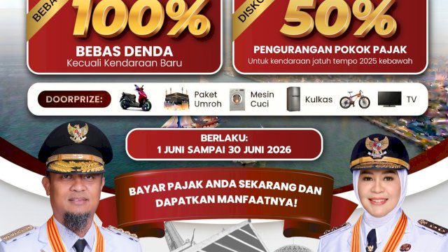 Pemprov Sulsel Hapus Denda Pajak Kendaraan 100 Persen, Beri Diskon Pokok Pajak hingga 50 Persen