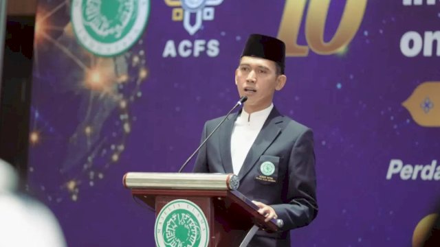 Ketua MUI Bidang Fatwa Prof KH Asrorun Niam Sholeh saat Konferensi Internasional Annual International Conference on Fatwa Studies (IACFS) ke-10 yang berlangsung di Hotel JS Luwansa, Jakarta Selatan, Senin (27/7/2026) malam. (Foto: Istimewa) 