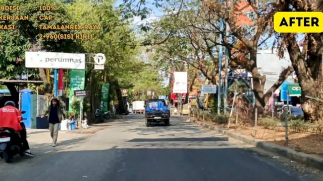 Jalan Tamalanrea Raya, Kota Makassar usai dibenahi melalui Program MYP Pemprov Sulsel. 