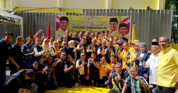 Peletakan Batu Pertama Sekretariat AMPI Sulsel, Nurdin Halid Bantu Rp1 Miliar