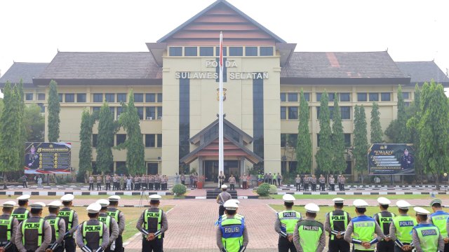 Polda Sulsel saat menggelar apel persiapan Operasi Patuh Pallawa 2026. (Foto: Polda Sulsel)