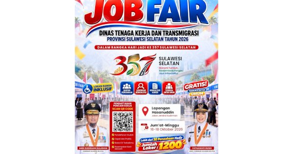 Job Fair Sulsel 2026: Gubernur Andi Sudirman Sulaiman Gandeng 30 Perusahaan, Buka 1.230 Lowongan Kerja