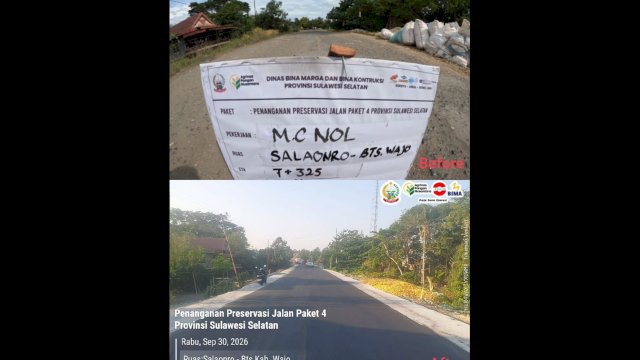 Ruas Jalan Salaonro-Batas Kabupaten Wajo sepanjang 8,23 kilometer yang menjadi salah satu akses penghubung antara Kabupaten Soppeng dan Kabupaten Wajo.